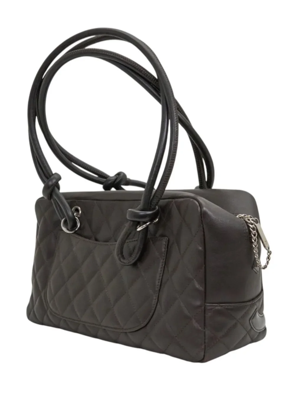 Chanel Black Lambskin Quilted Cambon Bowler Bag Silver Hardware